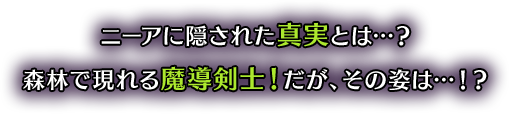 ニーアに隠された真実とは…？森林で現れる魔導剣士！だが、その姿は…！？